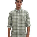 Rudders Men’s Cotton Checked Casual Shirt – Regular Fit Full Sleeve