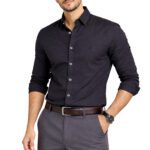 Rudders Men’s Solid Cotton Casual Shirt – Regular Fit Full Sleeve