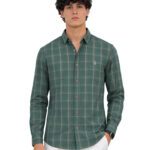 Rudders Men’s Teal & Dark Green Checkered Shirt – Regular Fit Full Sleeve Smart Casual Wear